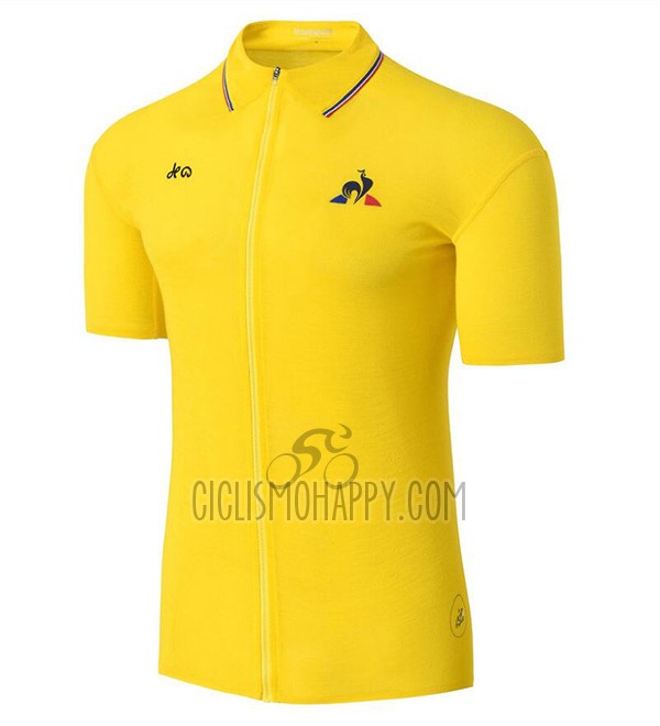 Coq Sportif Tour de France Cycling Jersey Bib Short 2017 Men Short Sleeve Yellow